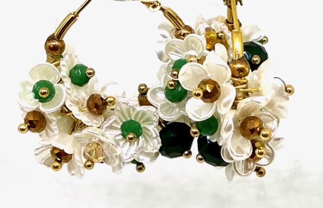 Orechino base anello in acciaio, tempestato da moltioddimi fiori madreperlati - immagine 4