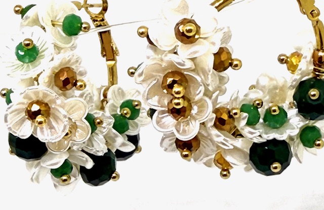 Orechino base anello in acciaio, tempestato da moltioddimi fiori madreperlati - immagine 3