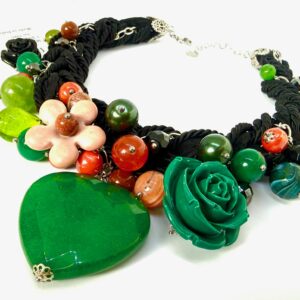 Collana girocollo cuore in agata verde