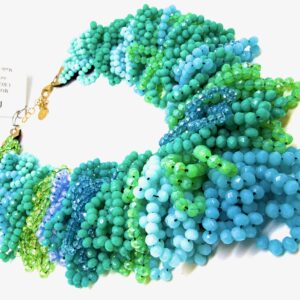 Collana alta moda ideale per cerimonie, cristalli verdi / azzurri