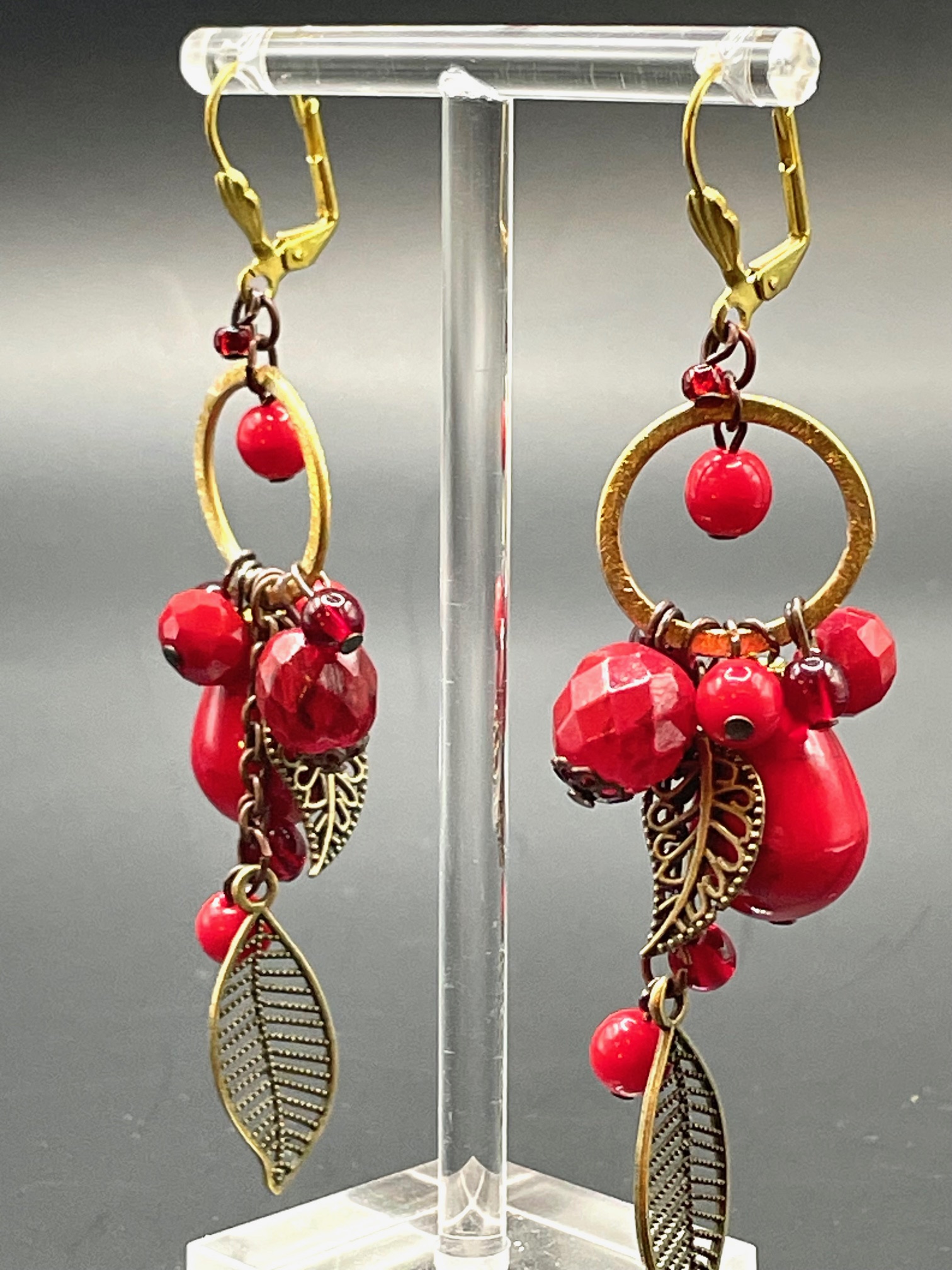 Orecchini retrò pendenti rossi - immagine 2