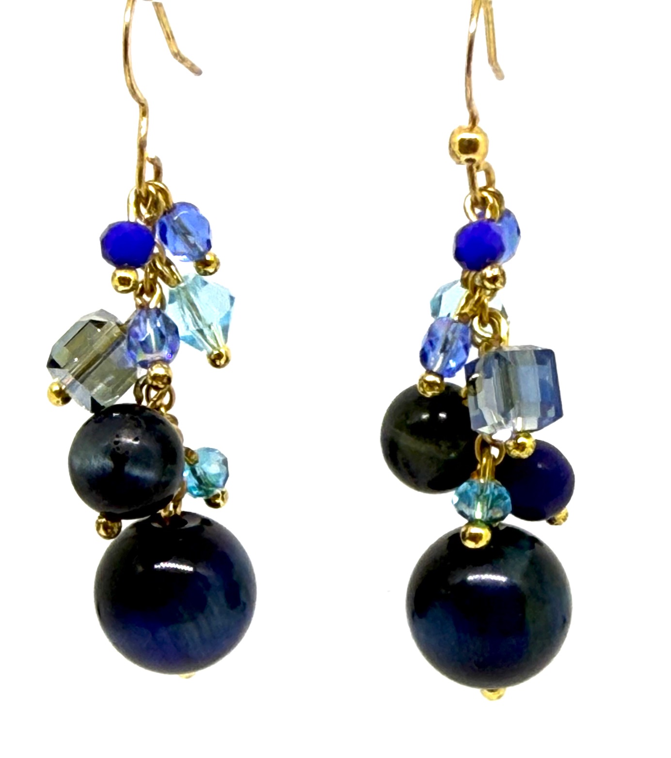 Orecchino con pietre semipreziose, occhio di tigre blu. - immagine 2