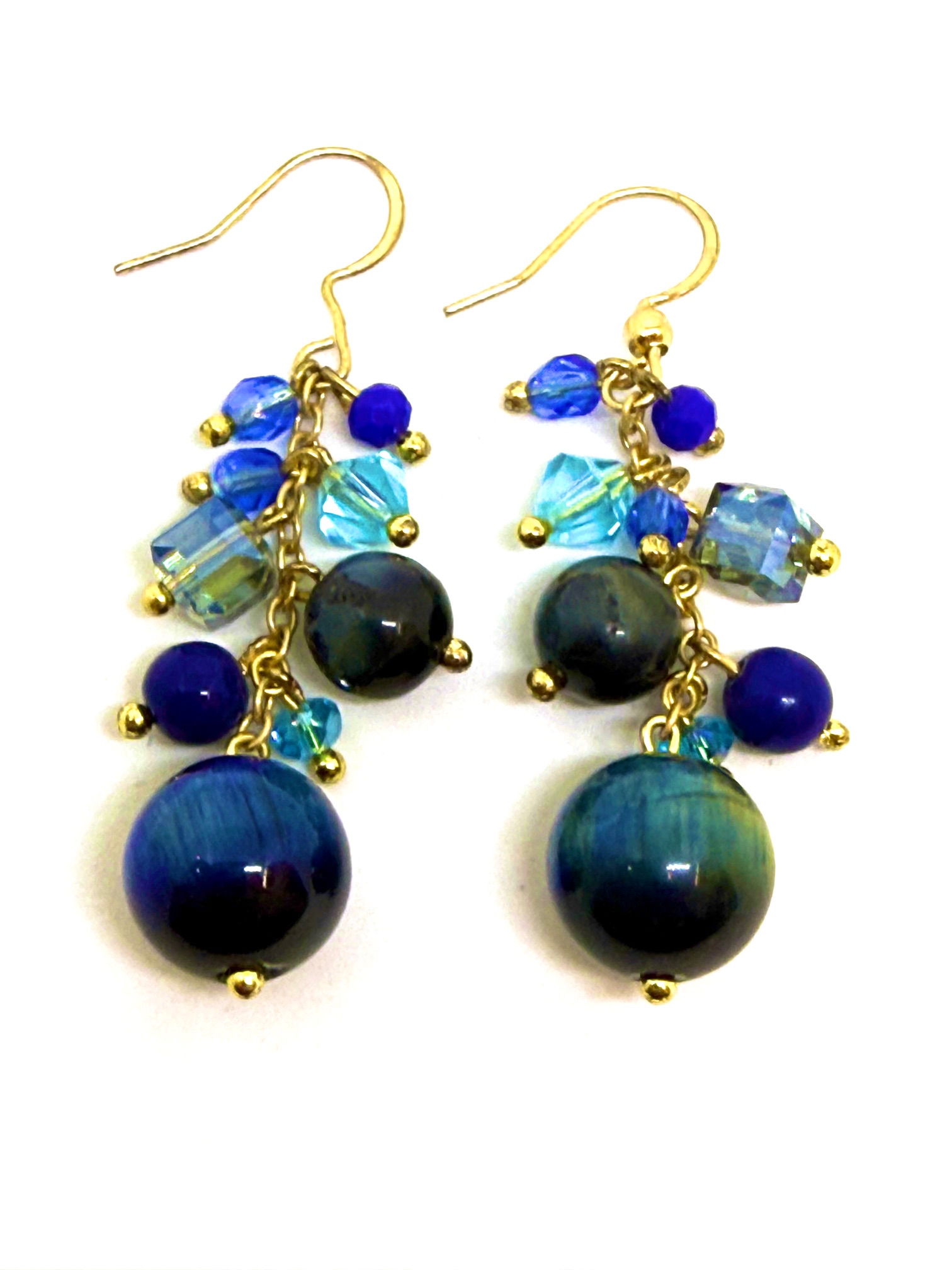 Orecchino con pietre semipreziose, occhio di tigre blu. - immagine 3