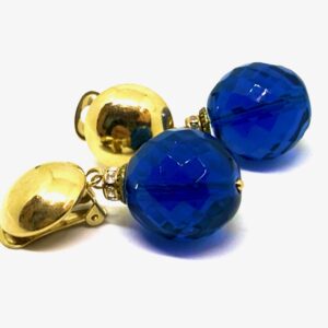 Orecchino cristallo blu cina clip dorata