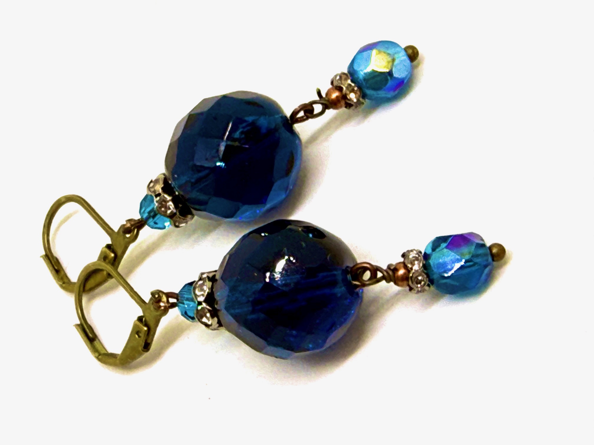 Orecchino retrò con cristallo color ottanio, - immagine 2