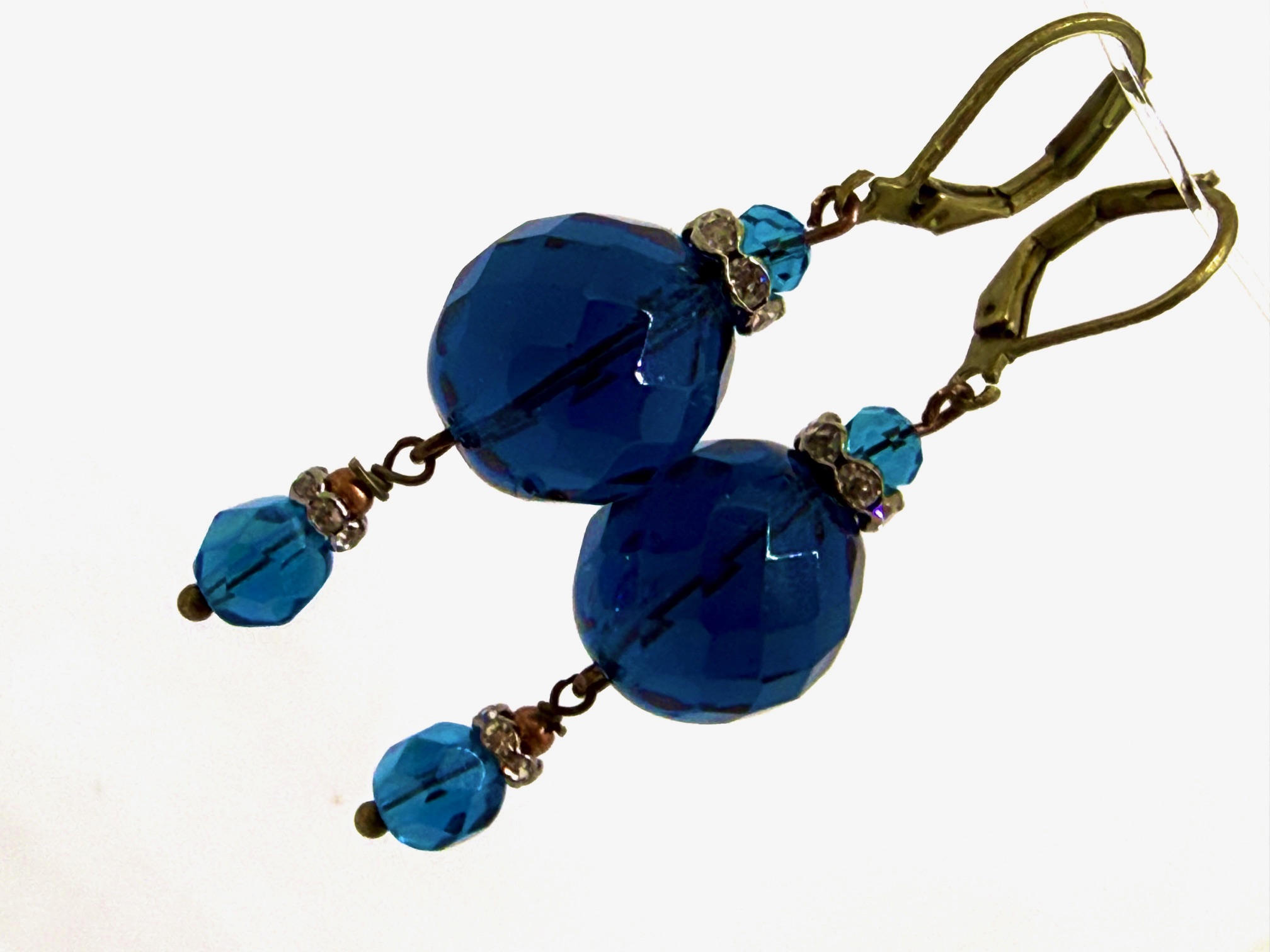 Orecchino retrò con cristallo color ottanio, - immagine 3