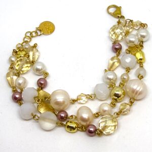 Bracciale 3 fili perle di fiume cristalli