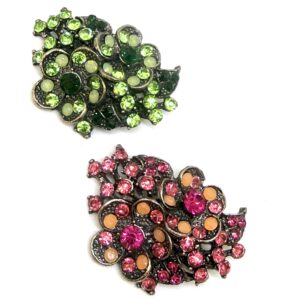 Spille retrò con strass verde e fuxia