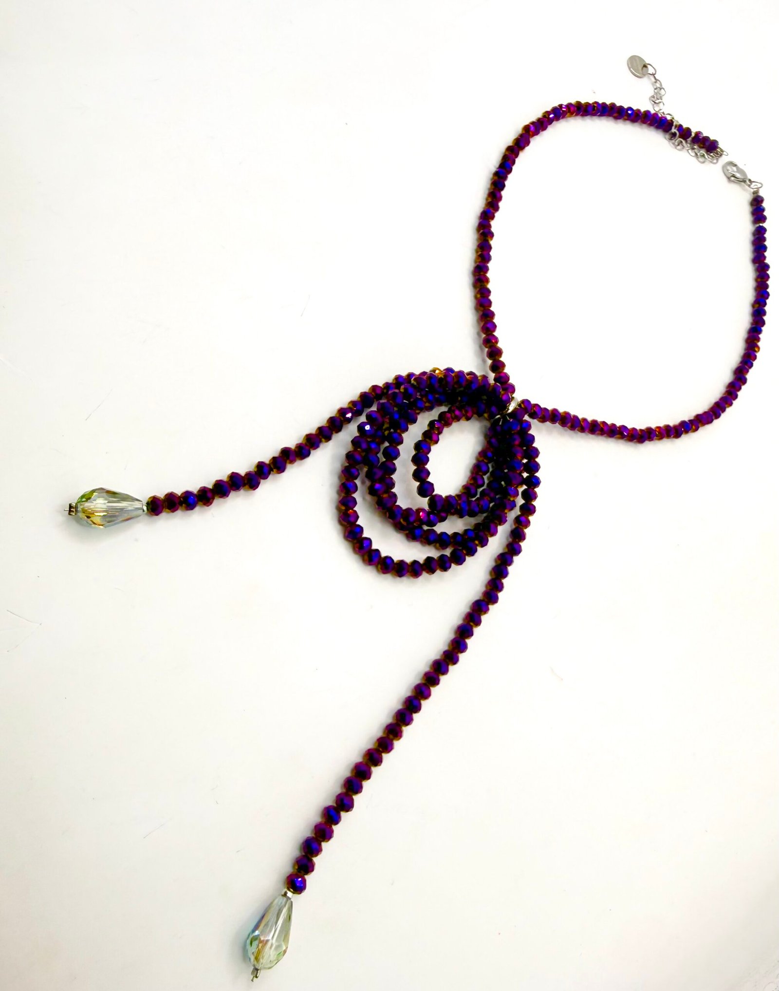Collana in cristallo viola , design ad anelli circolari con gocce cristallo - immagine 3