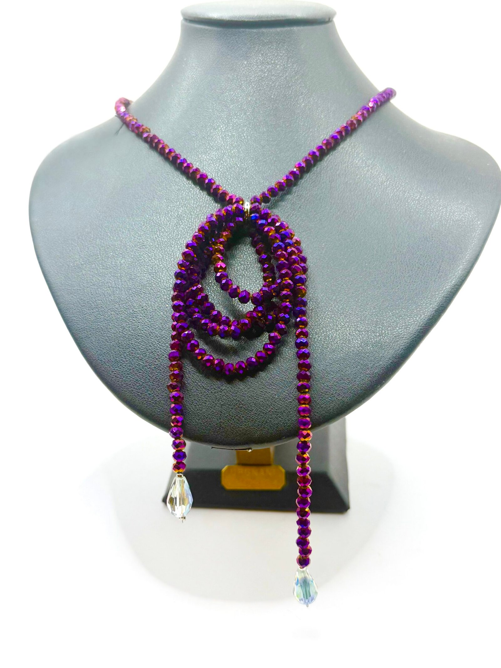 Collana in cristallo viola , design ad anelli circolari con gocce cristallo - immagine 2